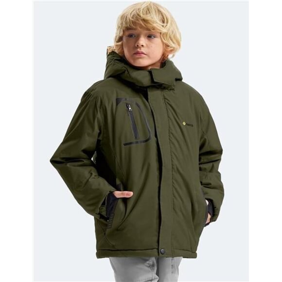 Boy's Waterproof Ski Snow Jacket Fleece Windproof Winter Jacket with Hood - Picture 2 of 7